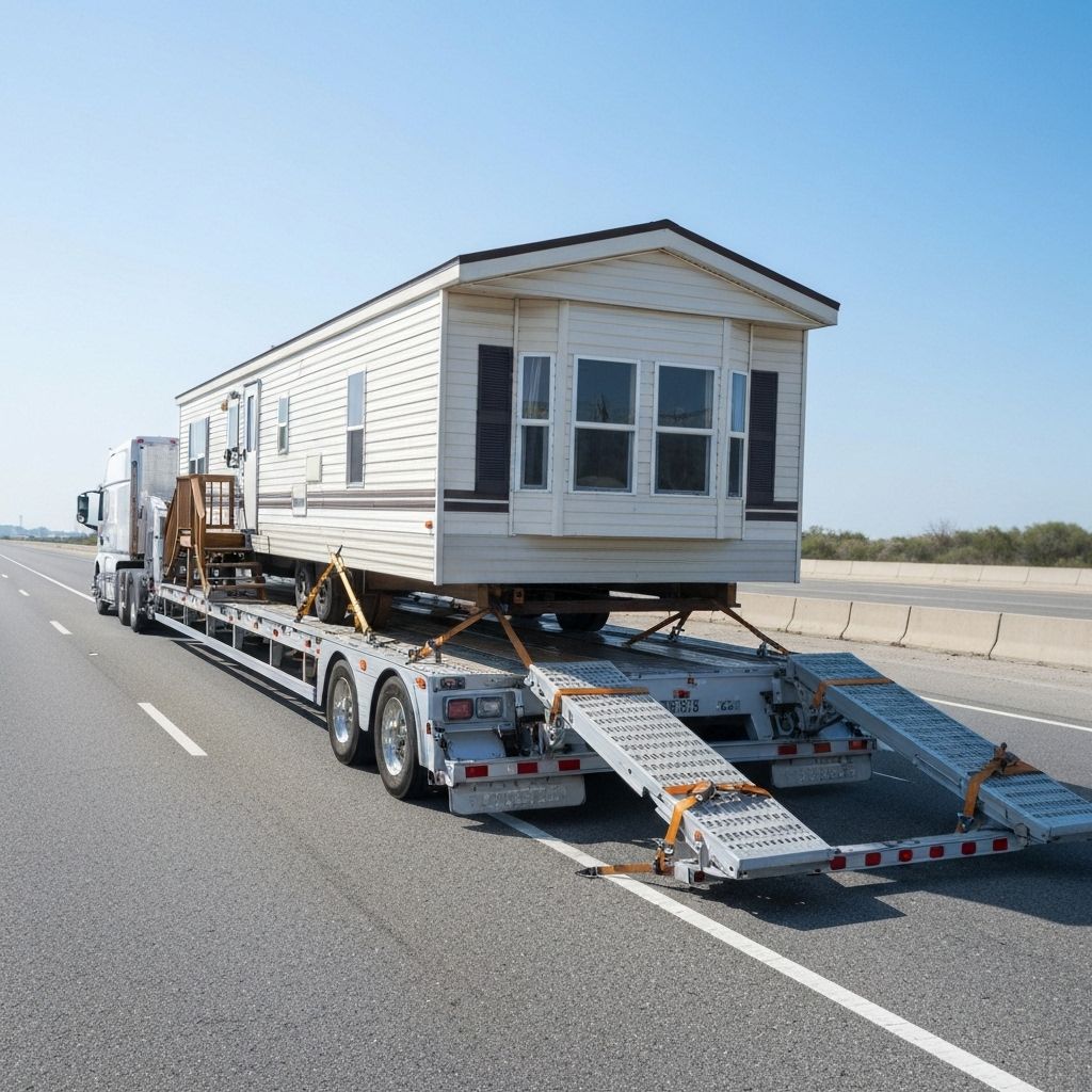 Mobile home being transported